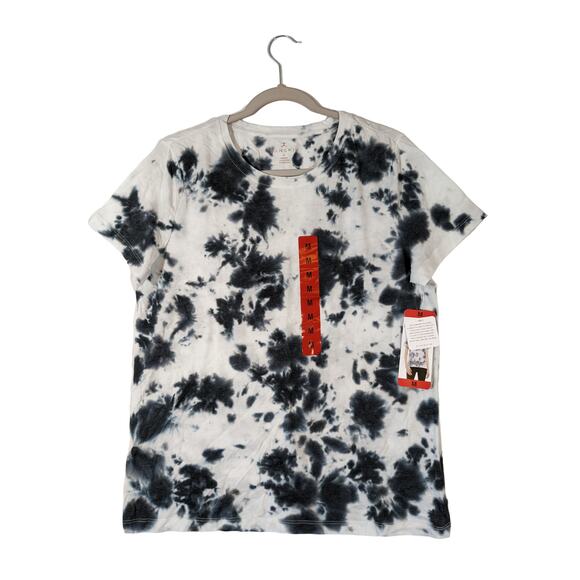 Danskin Tie Dye TShirt Everyday Relaxed Short Sleeve Crew Medium Black White Top - Picture 1 of 10